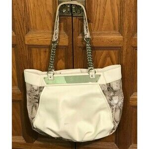JENNIFER LOPEZ Handbag Purse HOBO Snakeskin Faux Leather Beige Bag  W/ Chains
